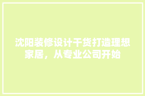 沈阳装修设计干货打造理想家居，从专业公司开始