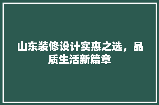 山东装修设计实惠之选，品质生活新篇章