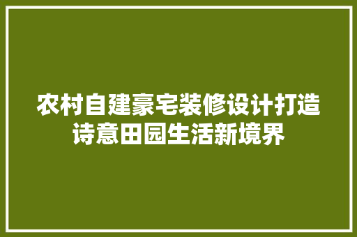 农村自建豪宅装修设计打造诗意田园生活新境界 施工工艺