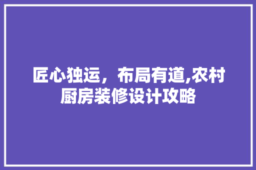 匠心独运，布局有道,农村厨房装修设计攻略 设计原则