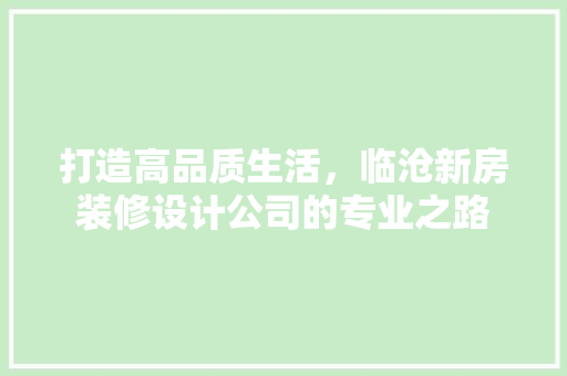 打造高品质生活，临沧新房装修设计公司的专业之路