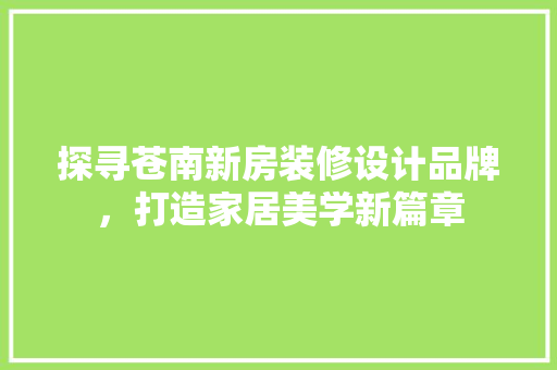探寻苍南新房装修设计品牌，打造家居美学新篇章