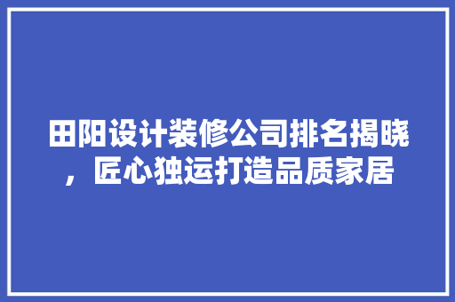 田阳设计装修公司排名揭晓，匠心独运打造品质家居 公共建筑设计