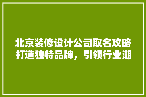 北京装修设计公司取名攻略打造独特品牌，引领行业潮流
