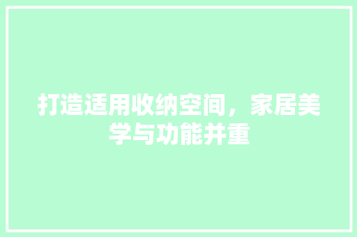 打造适用收纳空间，家居美学与功能并重