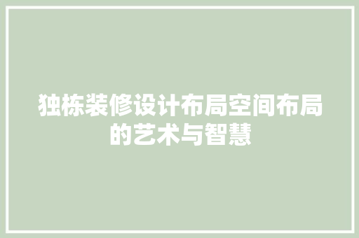 独栋装修设计布局空间布局的艺术与智慧 设计原则