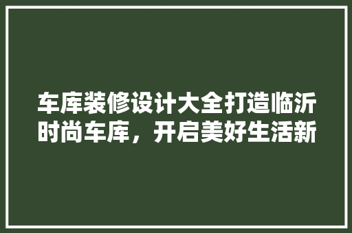 车库装修设计大全打造临沂时尚车库，开启美好生活新篇章