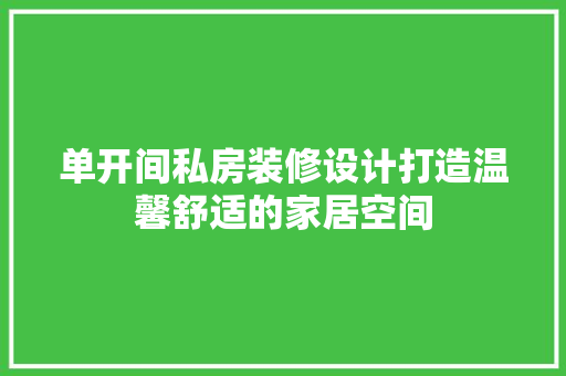 单开间私房装修设计打造温馨舒适的家居空间
