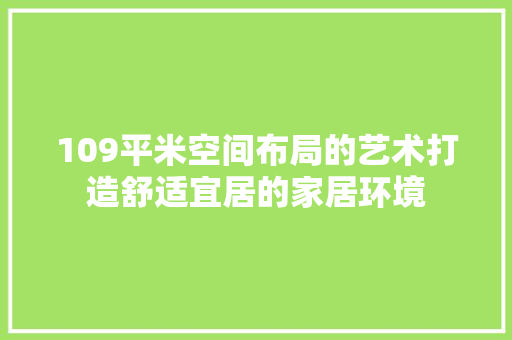 109平米空间布局的艺术打造舒适宜居的家居环境
