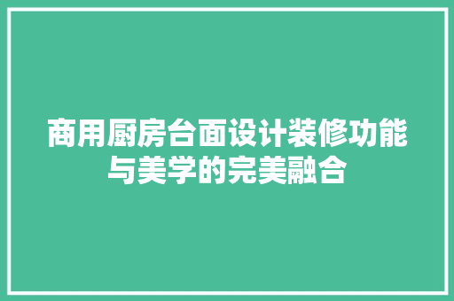 商用厨房台面设计装修功能与美学的完美融合 工艺流程