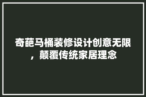 奇葩马桶装修设计创意无限，颠覆传统家居理念