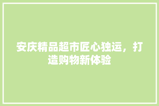 安庆精品超市匠心独运，打造购物新体验