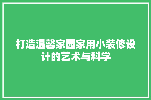 打造温馨家园家用小装修设计的艺术与科学