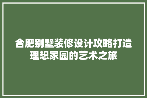 合肥别墅装修设计攻略打造理想家园的艺术之旅