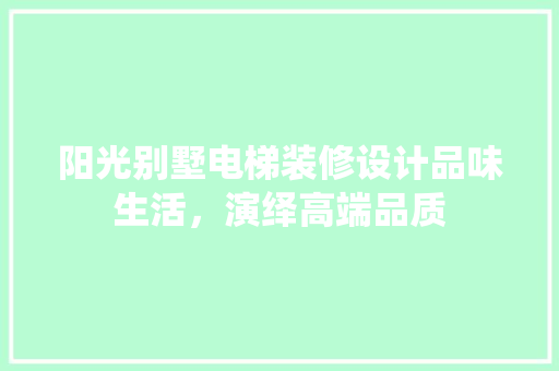 阳光别墅电梯装修设计品味生活，演绎高端品质