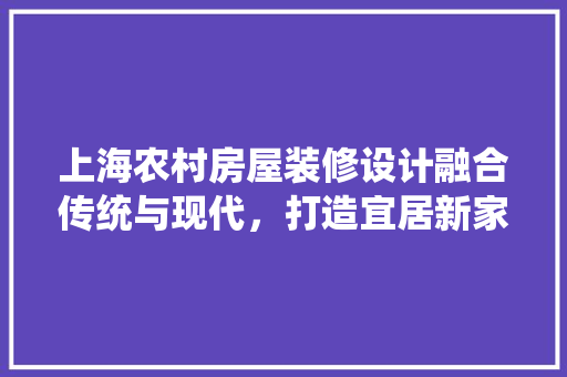 上海农村房屋装修设计融合传统与现代，打造宜居新家园 常用设备