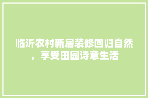 临沂农村新居装修回归自然，享受田园诗意生活
