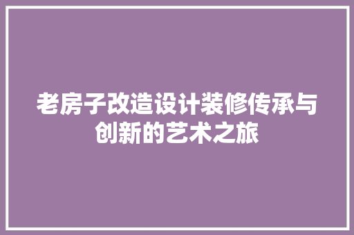 老房子改造设计装修传承与创新的艺术之旅