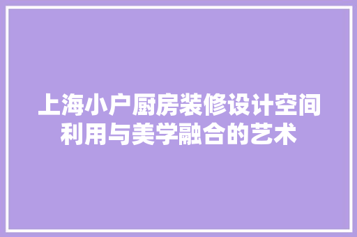 上海小户厨房装修设计空间利用与美学融合的艺术