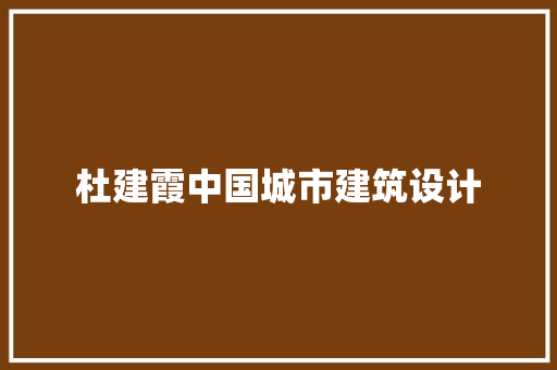 杜建霞中国城市建筑设计