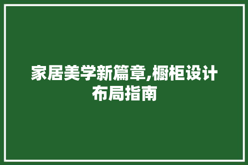 家居美学新篇章,橱柜设计布局指南 设计原则