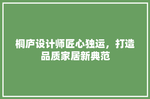 桐庐设计师匠心独运，打造品质家居新典范