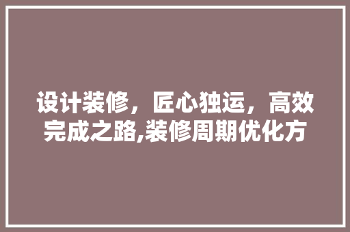 设计装修，匠心独运，高效完成之路,装修周期优化方法