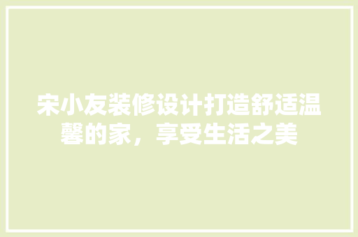 宋小友装修设计打造舒适温馨的家，享受生活之美