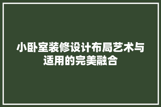 小卧室装修设计布局艺术与适用的完美融合