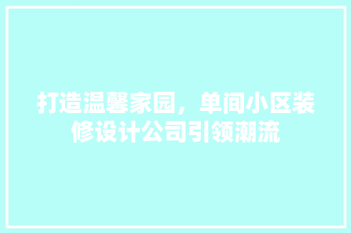 打造温馨家园，单间小区装修设计公司引领潮流