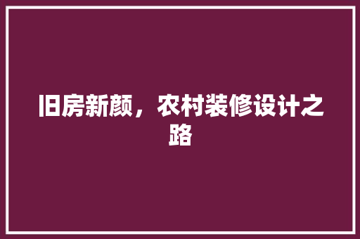 旧房新颜，农村装修设计之路