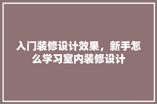 入门装修设计效果，新手怎么学习室内装修设计