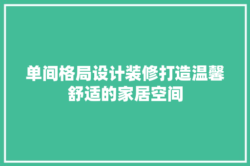 单间格局设计装修打造温馨舒适的家居空间