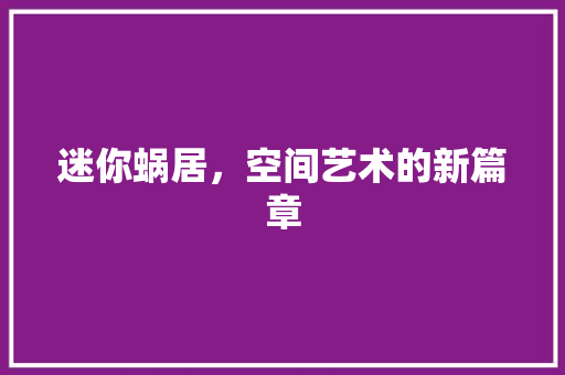 迷你蜗居，空间艺术的新篇章