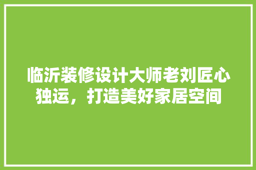 临沂装修设计大师老刘匠心独运，打造美好家居空间