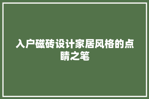入户磁砖设计家居风格的点睛之笔