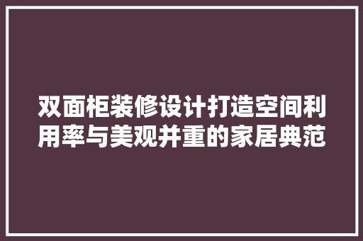 双面柜装修设计打造空间利用率与美观并重的家居典范