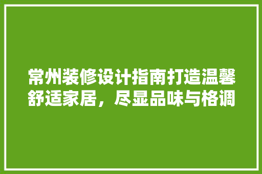 常州装修设计指南打造温馨舒适家居，尽显品味与格调