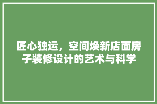 匠心独运，空间焕新店面房子装修设计的艺术与科学