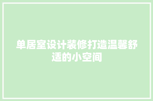 单居室设计装修打造温馨舒适的小空间