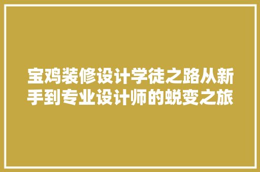 宝鸡装修设计学徒之路从新手到专业设计师的蜕变之旅