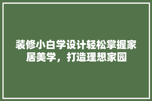 装修小白学设计轻松掌握家居美学，打造理想家园