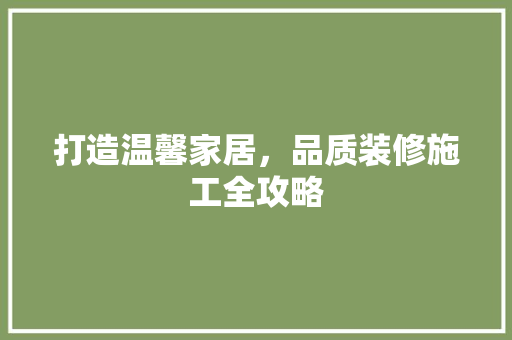 打造温馨家居，品质装修施工全攻略