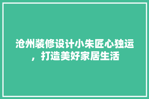 沧州装修设计小朱匠心独运，打造美好家居生活