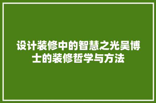 设计装修中的智慧之光吴博士的装修哲学与方法