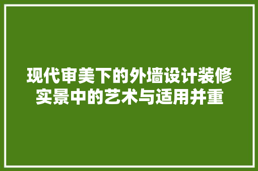 现代审美下的外墙设计装修实景中的艺术与适用并重
