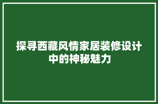 探寻西藏风情家居装修设计中的神秘魅力