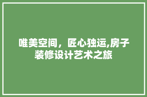 唯美空间，匠心独运,房子装修设计艺术之旅