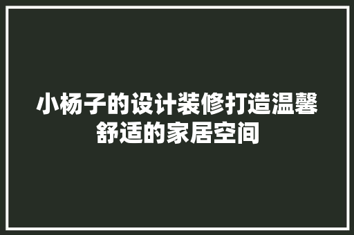 小杨子的设计装修打造温馨舒适的家居空间
