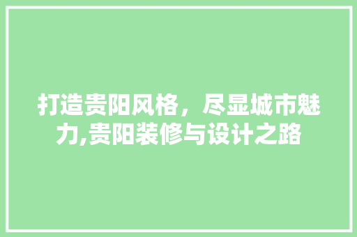 打造贵阳风格，尽显城市魅力,贵阳装修与设计之路
